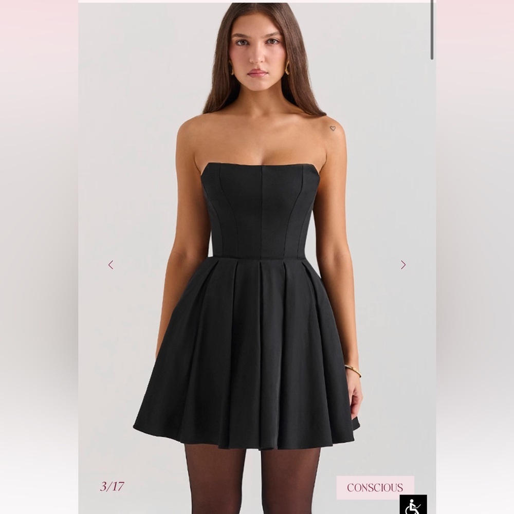 House of CB Emmanuella Black Strapless Pleated Mini Dress, long